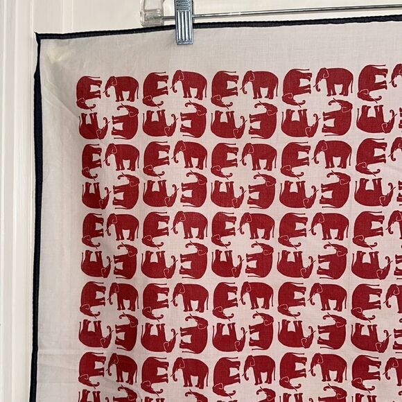 Vtg  Echo large white thin cotton square scarf with red elephants & blue border - Picture 4 of 9